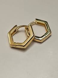 Hexagon Earrings, Hexagon Huggie Earrings, Tiny Huggie ...