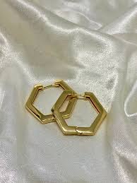 14k Gold Plating Hexagon Earrings Hexagon Huggie Hoop ...