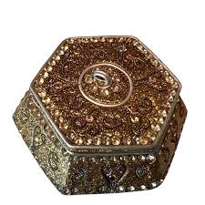 Vintage Bejeweled Glittery Trinket Box Hexagon Removable Lid ...