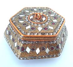 Pier 1 Jewelry Trinket Box India Ornate Copper Rhinestone ...