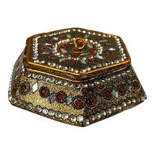 Vintage Jeweled Enameled TRINKET BOX & LID 3.5" Hexagon ...