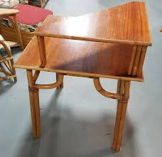 Restored Rattan 2-Tiered Corner Table or Desk | Chairish