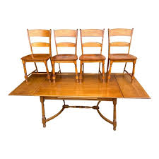 Heywood-Wakefield Vintage Birch Wood 84" Dining Table With Four Chairs - Mid 20th Century | Chairish