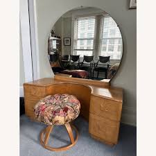Heywood Wakefield Rio X Mirrored Vanity and Stool - AptDeco