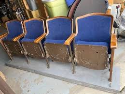 4 Vintage Or Antique Movie Theater Seats Or Cinema Seating With Pull Out Mini Tables