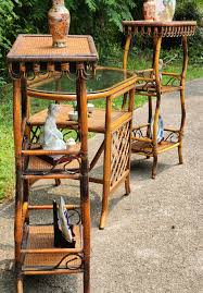 Pair Vintage Bamboo & Rattan Wicker Etagere Shelf - Plant St&s For $349 In Woodstock, GA | For Sale & Free—Nextdoor