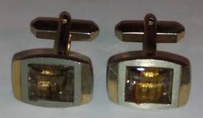 Vintage Gold Tone Cuff Links 1950's or 1960's w Amber Tan Colored Faceted Stone | eBay