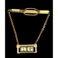 Vintage Hicock AG Initial Gold Tone Tie Bar With Chain Made ...