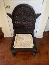 Indian Hand Carved Low Pidda Folding Chair Seat With Horse Ornament | eBay