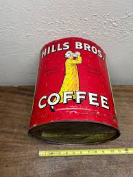 Large 1940's VINTAGE HILL'S BROS. COFFEE CAN ~RED CAN BRAND ...