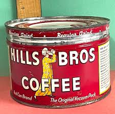 Rare 5" X 3.5" Vintage c1950's HILLS BROS COFFEE SMALL 1. LB CAN WITH LID | eBay