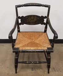 Sold at Auction: Hitchcock Black Stenciled Armchair Gold Trim Rush Seat Damage