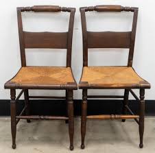 Lot - Pair of Victorian Walnut and Rush Seat Side Chairs