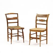 Two American Sheraton Paint Decorated Tiger Maple Side Chairs (Lot 495 - The Holiday Gallery AuctionNov 23, 2019, 9:00am)