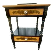 L. Hitchcock Ebony and Maple Stenciled Night Stand | Chairish