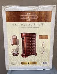 Hives and Honey Patricia Etched Glass Jewelry Box Mahogany