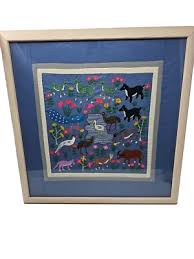 Embroidered Story Cloth Hand Stitched Professional Frame Picture Wall Art 17"x17 | eBay