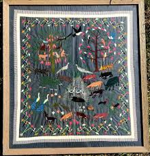 Vtg Lg Folk Art Tree of Life Animal Quilt Hanging Panel 27.5in L x 25.5in W | eBay