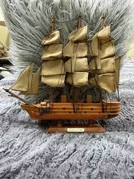 Vintage Napoleon 16" Long Wood Model Ship Three Masts and 20 Canvas Sails | eBay