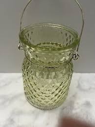 Light Green Glass Jar Candle Holder Metal Handle | eBay