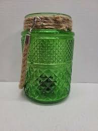 Large Green Glass Tealight Holder Rope Handle 7.5" Tall | eBay