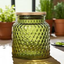Embossed Glass Spice Jar With Bamboo Lid | Vintage Kitchen ...