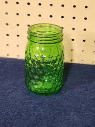 Green Glass Mason Jar ; Hexagon Stamped Pattern - Etsy