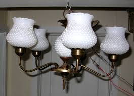 Vintage Hobnail Milk Glass 5 Arm Chandelier Glass Ceiling Light Fixture 20" Dia | eBay