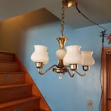 Vintage 5 Light Hobnail Gold Tone Chandelier, Milk Glass Cup Chandelier, Reduced Shipping Available - Etsy