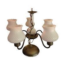 Vintage Milk Glass and Brass Hobnail Chandelier - Etsy