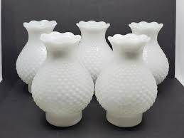 Lot Of 5 WHITE Opal GLASS HOBNAIL CHIMNEY HURRICANE Oil Lamp ...