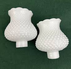 2 Vintage White Hobnail Milk Glass Lamp Light Chandelier ...