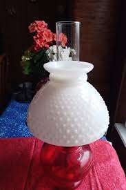 Vintage Red Hobnail Hurricane Lamp: Milk Glass Parlor ...