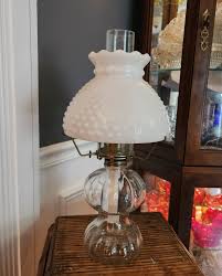 Hurricane Oil Lamp Hobnail White Milk Glass Globe Lamplight ...