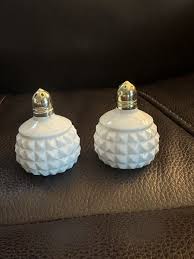 Vintage Diamond Cut Milk Glass Salt & Pepper Shaker Set With ...