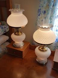 Pair Hobnail Milk Glass Hurricane Lamps 3 way | EstateSales.org
