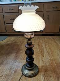 Vintage Brass/wood Hurricane Table Lamp with White Milk Glass Shade 27" Tall | eBay UK