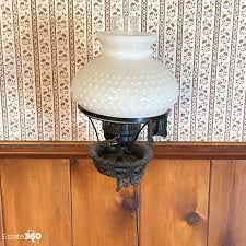 Antique Cast Iron Wall Sconce Oil Lamp with Hobnail Milk ...