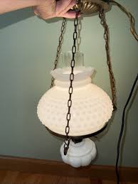 Vintage Hobnail Milk Glass Hanging Hurricane Lamp Brite Lite ...