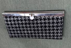 Black/Gray Houndstooth Clutch Wallet With Silver Metallic ...
