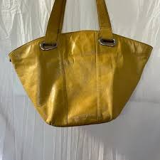 HOBO | Bags | Hobo International Large Mustard Shiny Crinkle Leather Zip Tote Shopper | Poshmark