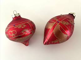 2 Mold Blown Glass Teardrop / Spire Christmas Ornaments Red ...