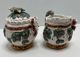 CBI Ceramic CREAM & SUGAR w/Holly Berries, Bows & Pine Cones 4.25" Tall | eBay