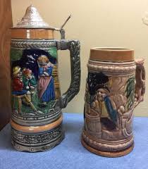 2 VINTAGE CERAMIC COLORFUL GERMAN STYLE BEER STEIN MUG ...