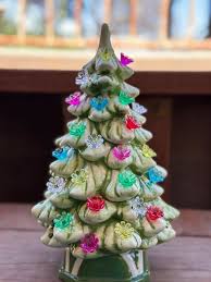 Hand Painted Ceramic Floral Green Tree 11.5” With Retro ...