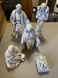 lot of 5 Ceramic Nativity Blue White Glazed Pieces - Byron ...