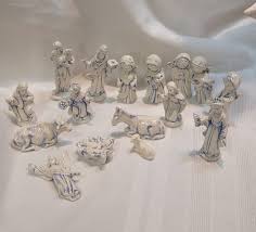 Vintage Holland Mold Ceramic Nativity Set 16 Piece White W ...