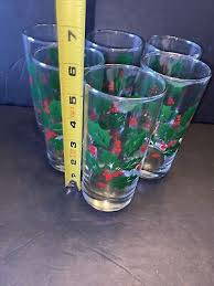 VNTG Indian Glass 6 12 Oz Holiday Beverage Set Holly In Original Box Green Red | eBay