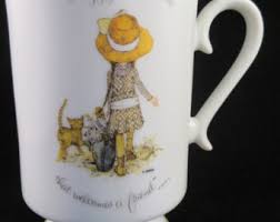 Holly Hobbie Footed Porcelain Mug Happy is the Home That Welcomes a Friend 1977 - Etsy