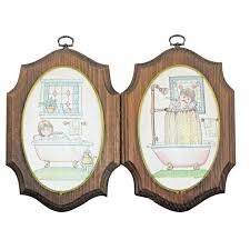 Vintage His And Hers Bathroom Beaded Glass Wooden Plaque Art ...